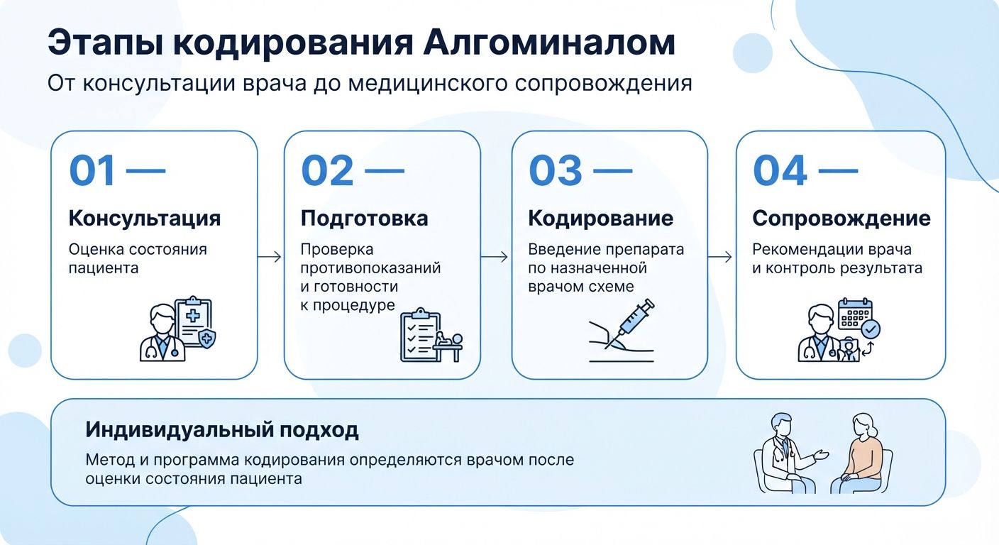 Кодирование препаратом «Алгоминал» в Королёве инфографика
